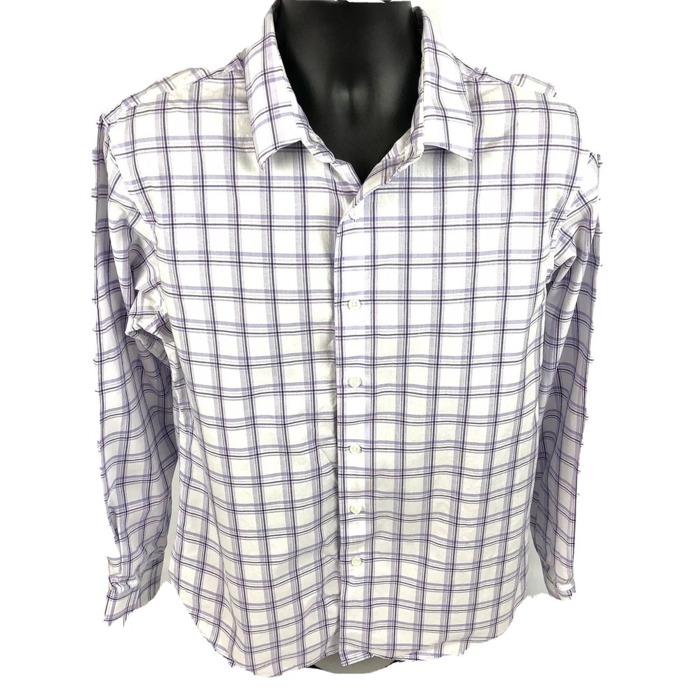 Apt 9 L Large Men's Shirt Slim Fit Plaid Purple Button‎ Front Long Sleeve (D)